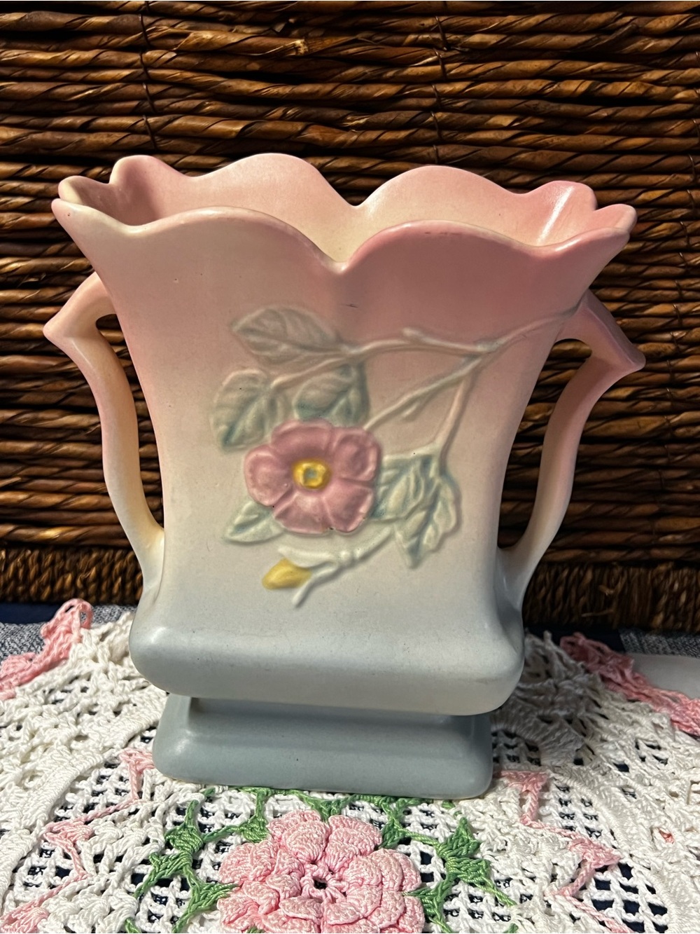 Vintage Hull Art Pottery Dogwood Vase Blue and Pink